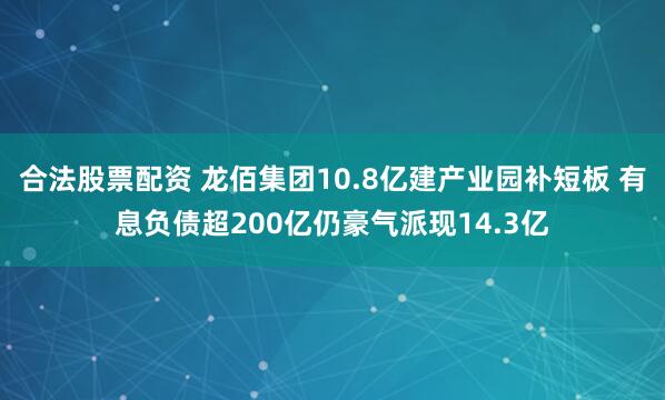 合法股票配资 龙佰集团10.8亿建产业园补短板 有息负债超200亿仍豪气派现14.3亿