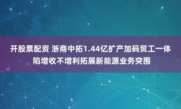 开股票配资 浙商中拓1.44亿扩产加码贸工一体 陷增收不增利拓展新能源业务突围